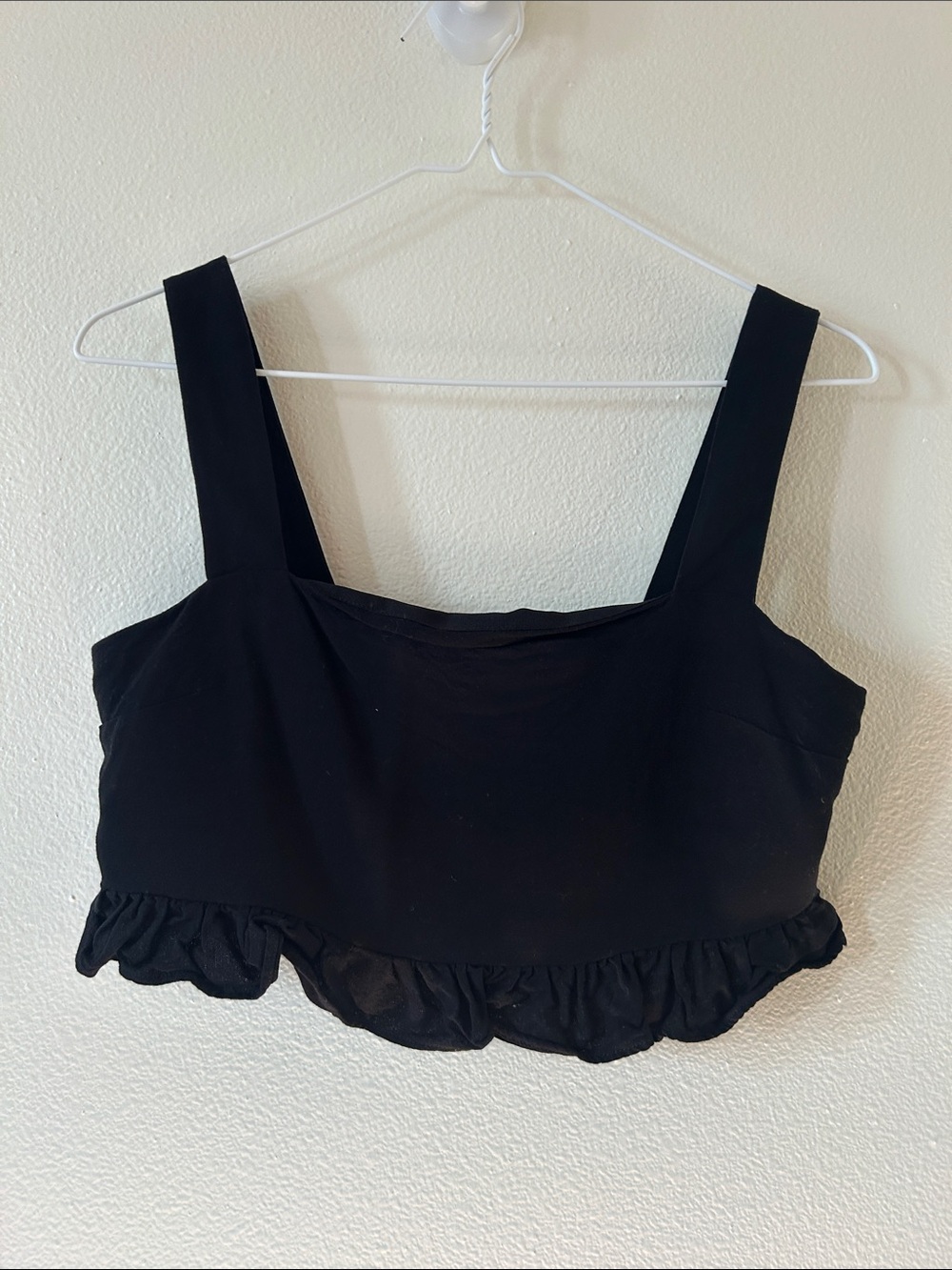 English Factory - Women's Black Ruffle Hem Crop Tank Top